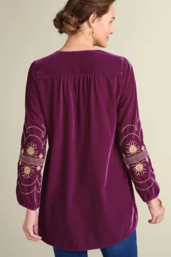 New Soft Surroundings Evelyne Embroidered Velvet Tunic MagentaPurple