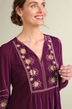 New Soft Surroundings Evelyne Embroidered Velvet Tunic MagentaPurple