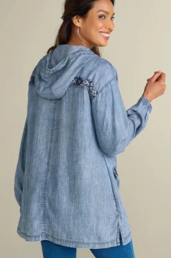 Best Soft Surroundings Evie Embroidered Tencel Hoodie WashedBlue