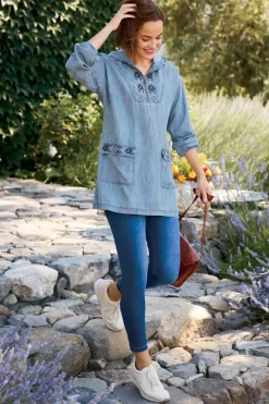 Best Soft Surroundings Evie Embroidered Tencel Hoodie WashedBlue