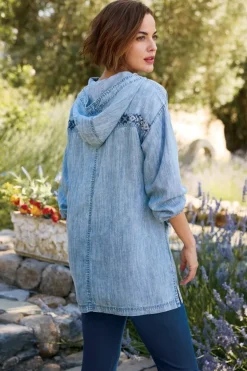 Best Soft Surroundings Evie Embroidered Tencel Hoodie WashedBlue