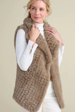 New Soft Surroundings Faux Fur Draped Vest Taupe
