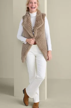 New Soft Surroundings Faux Fur Draped Vest Taupe