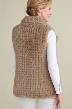 New Soft Surroundings Faux Fur Draped Vest Taupe