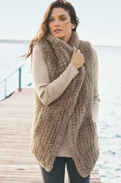 New Soft Surroundings Faux Fur Draped Vest Taupe