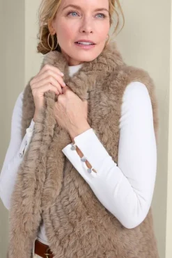 New Soft Surroundings Faux Fur Draped Vest Taupe