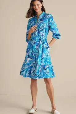 Hot Soft Surroundings Feyre Short Dress IslandSunPaisleyBlue