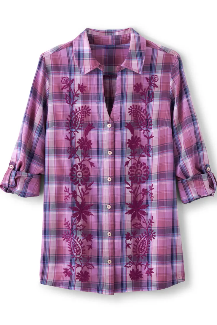 Sale Soft Surroundings Gracie Embroidered Plaid Big Shirt BayAreaPlaid
