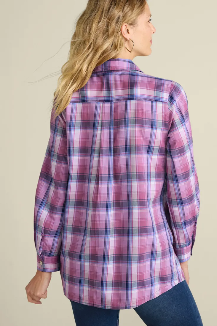 Sale Soft Surroundings Gracie Embroidered Plaid Big Shirt BayAreaPlaid