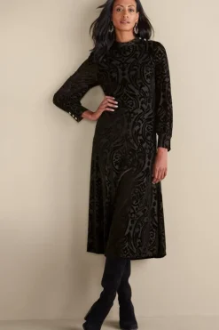 New Soft Surroundings Hadley Velvet Dress BlackAbstract