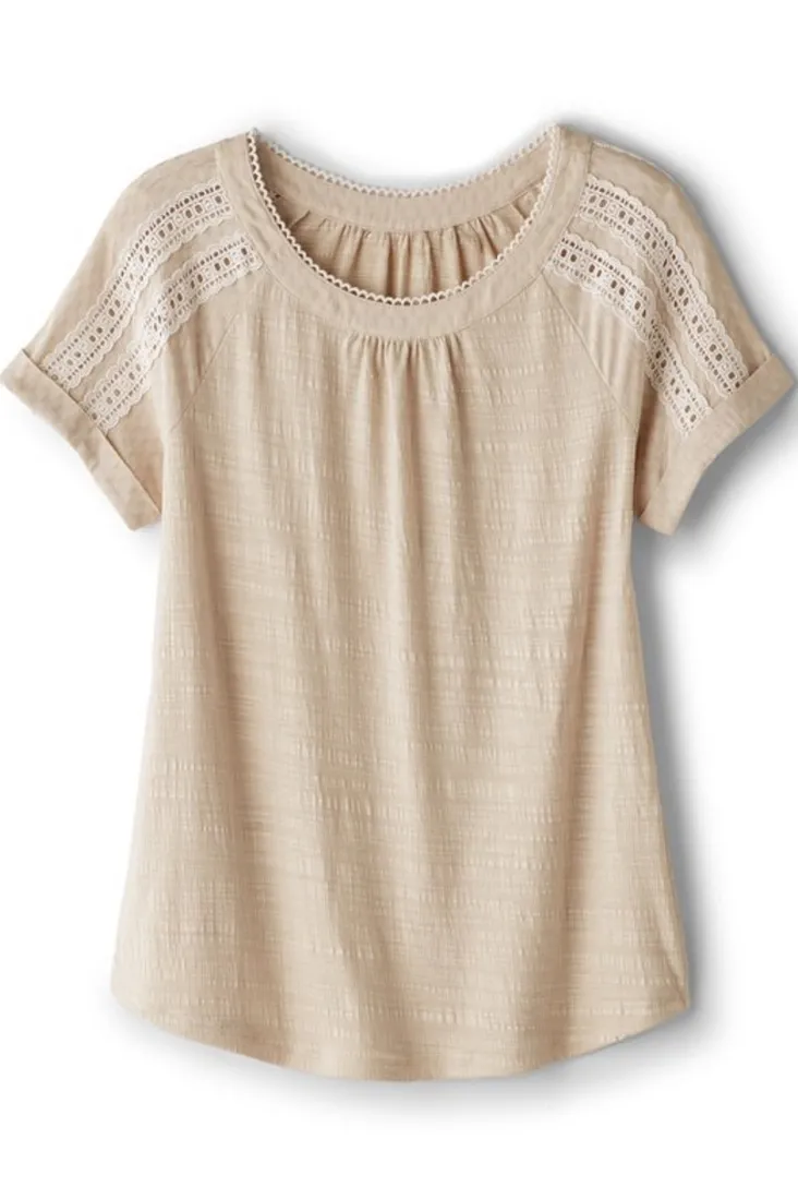 New Soft Surroundings Halle Short Sleeve Top LightTaupe