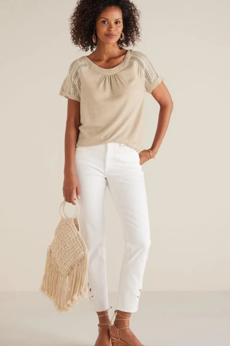 New Soft Surroundings Halle Short Sleeve Top LightTaupe