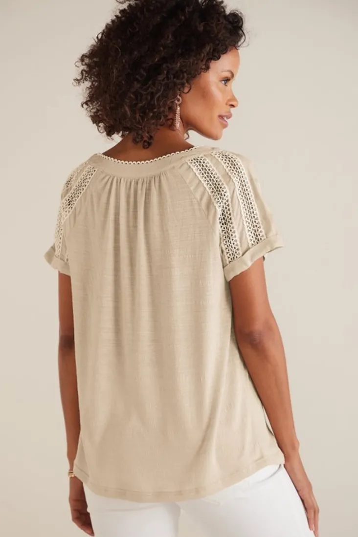 New Soft Surroundings Halle Short Sleeve Top LightTaupe