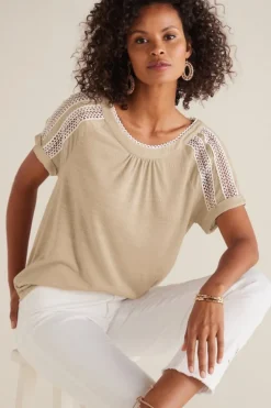 New Soft Surroundings Halle Short Sleeve Top LightTaupe