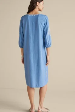 Soft Surroundings Hasana Linen Blend Midi Dress RiversideBlue