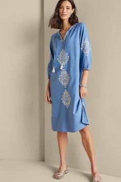 Soft Surroundings Hasana Linen Blend Midi Dress RiversideBlue