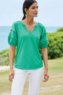 Online Soft Surroundings Heidi Supima Puff Sleeve Tee HollyGreen