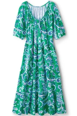 Soft Surroundings Ilana Midi Dress GreenLeafIkat
