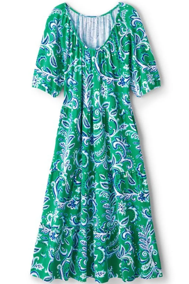 Soft Surroundings Ilana Midi Dress GreenLeafIkat
