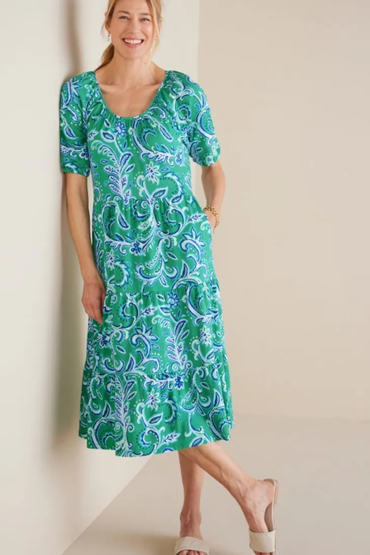 Soft Surroundings Ilana Midi Dress GreenLeafIkat