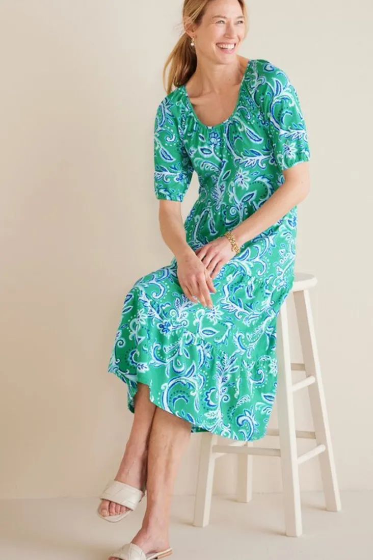 Soft Surroundings Ilana Midi Dress GreenLeafIkat