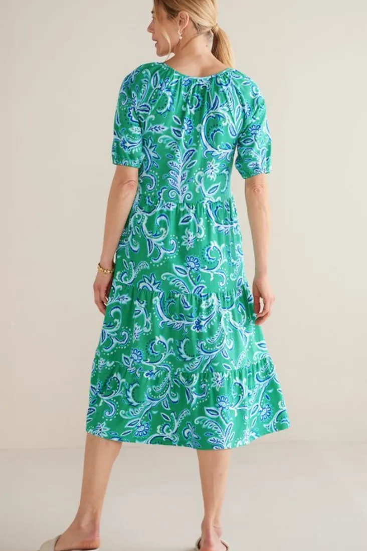 Soft Surroundings Ilana Midi Dress GreenLeafIkat