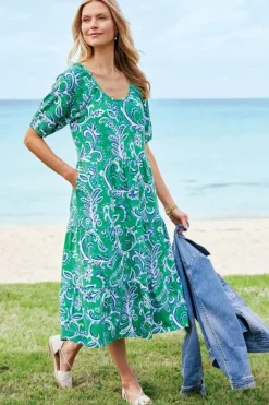 Soft Surroundings Ilana Midi Dress GreenLeafIkat