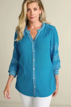Clearance Soft Surroundings Imane Gauze Tunic BlueDanube