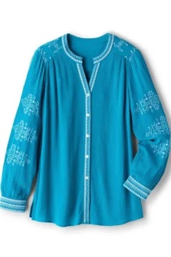 Clearance Soft Surroundings Imane Gauze Tunic BlueDanube