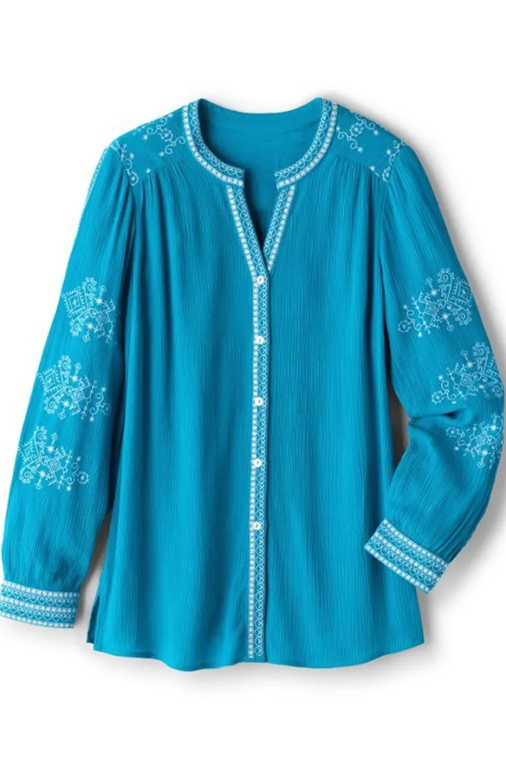 Clearance Soft Surroundings Imane Gauze Tunic BlueDanube