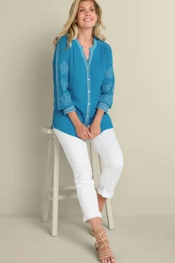 Clearance Soft Surroundings Imane Gauze Tunic BlueDanube