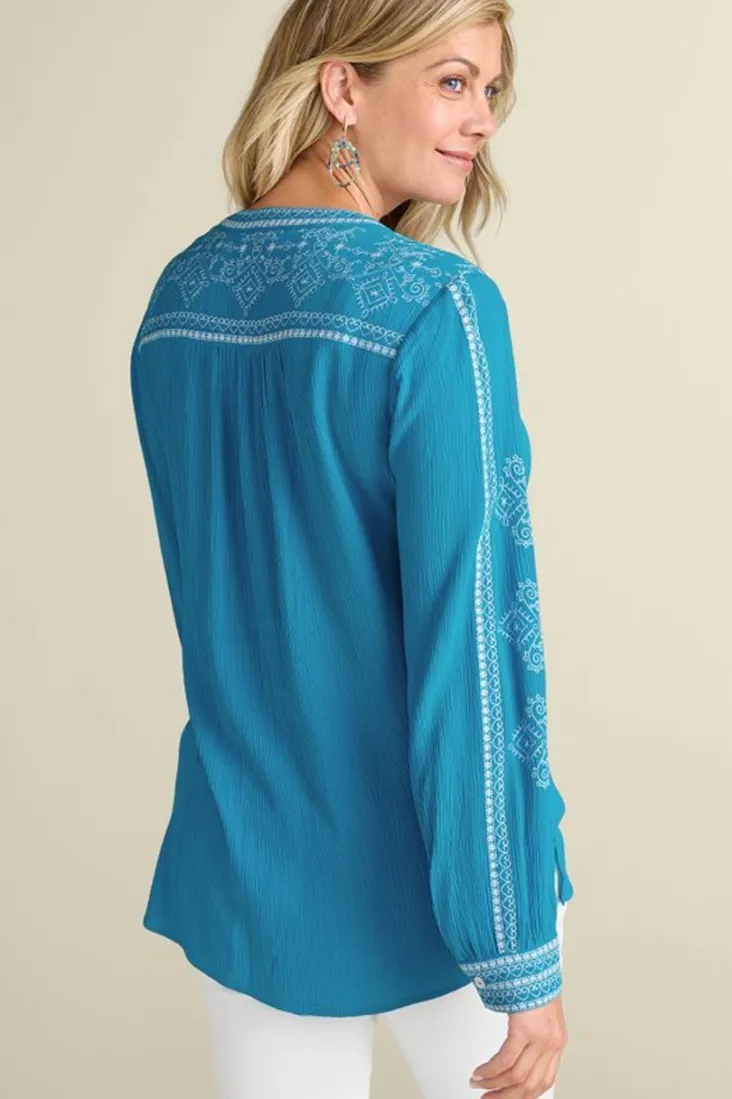 Clearance Soft Surroundings Imane Gauze Tunic BlueDanube
