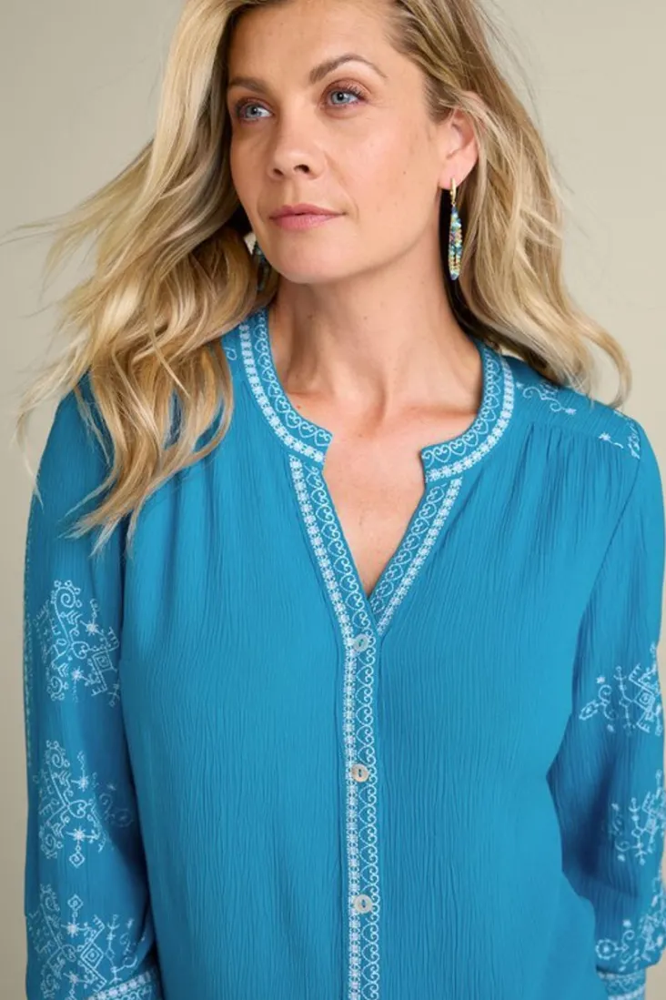 Clearance Soft Surroundings Imane Gauze Tunic BlueDanube