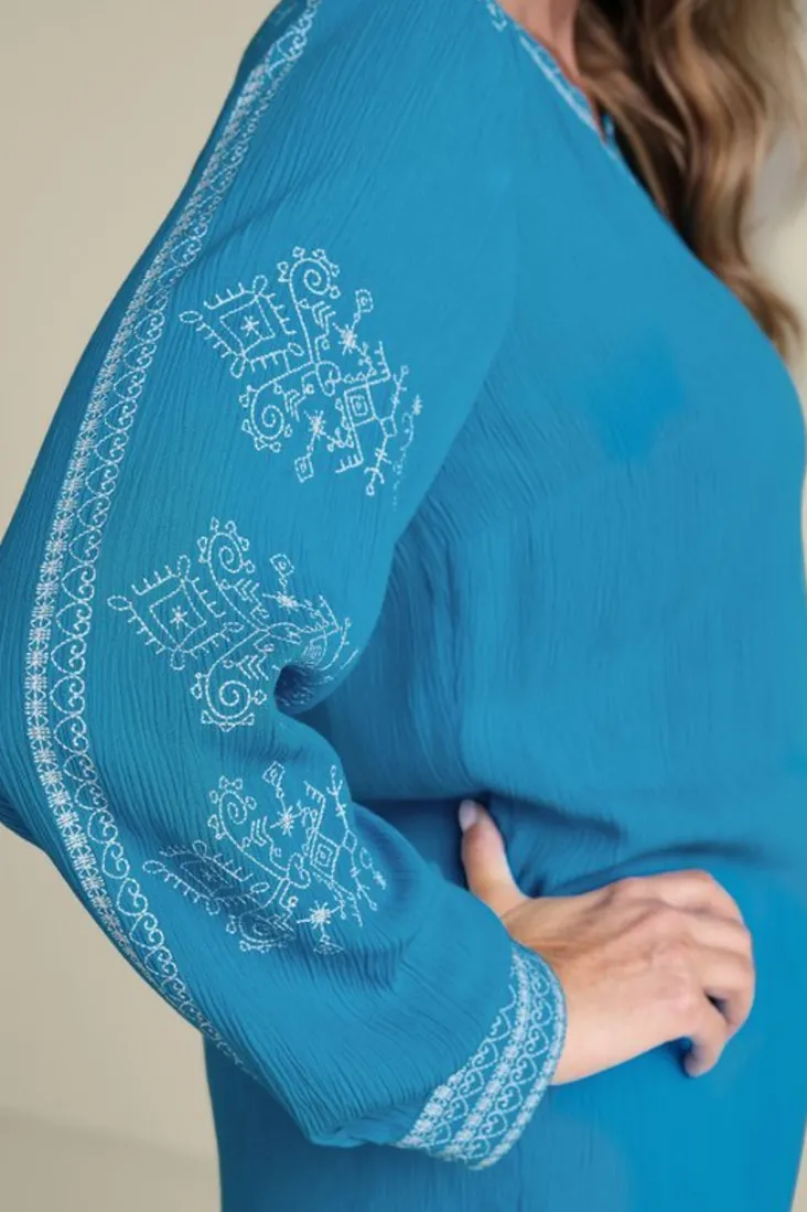 Clearance Soft Surroundings Imane Gauze Tunic BlueDanube