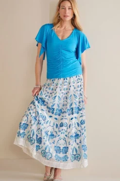 Best Soft Surroundings Imani Maxi Skirt BlueDreamEmbroidery