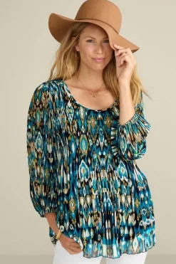 Best Soft Surroundings Imrie 3/4 Sleeve Tunic MenaraIkatBlue