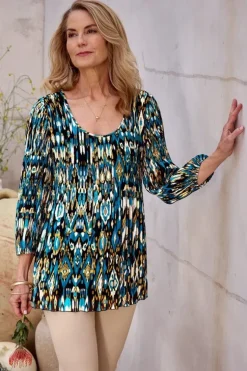 Best Soft Surroundings Imrie 3/4 Sleeve Tunic MenaraIkatBlue