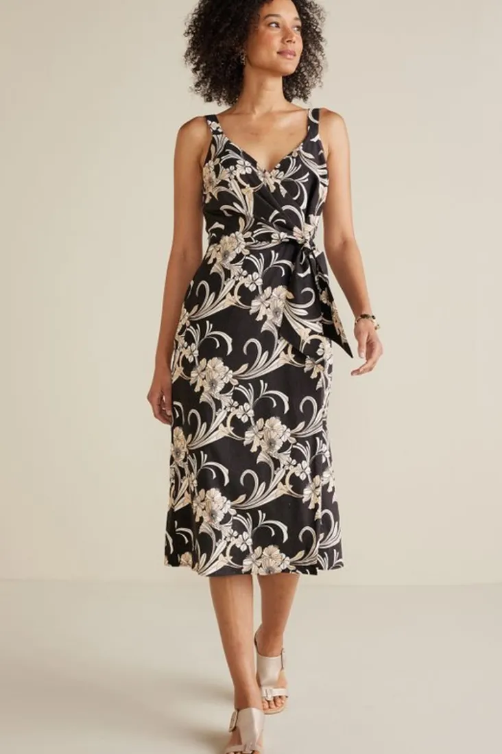 New Soft Surroundings Isla Stretch Linen Midi Dress GoldenBotanicals