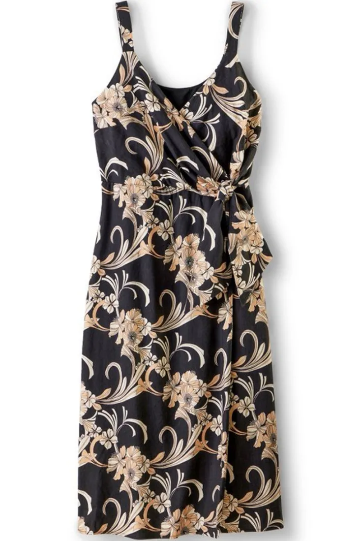 New Soft Surroundings Isla Stretch Linen Midi Dress GoldenBotanicals