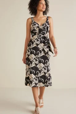 New Soft Surroundings Isla Stretch Linen Midi Dress GoldenBotanicals