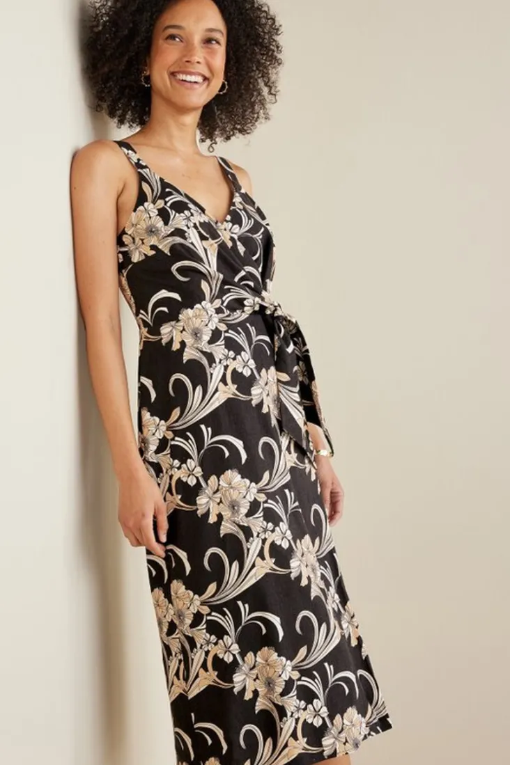 New Soft Surroundings Isla Stretch Linen Midi Dress GoldenBotanicals