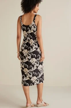 New Soft Surroundings Isla Stretch Linen Midi Dress GoldenBotanicals