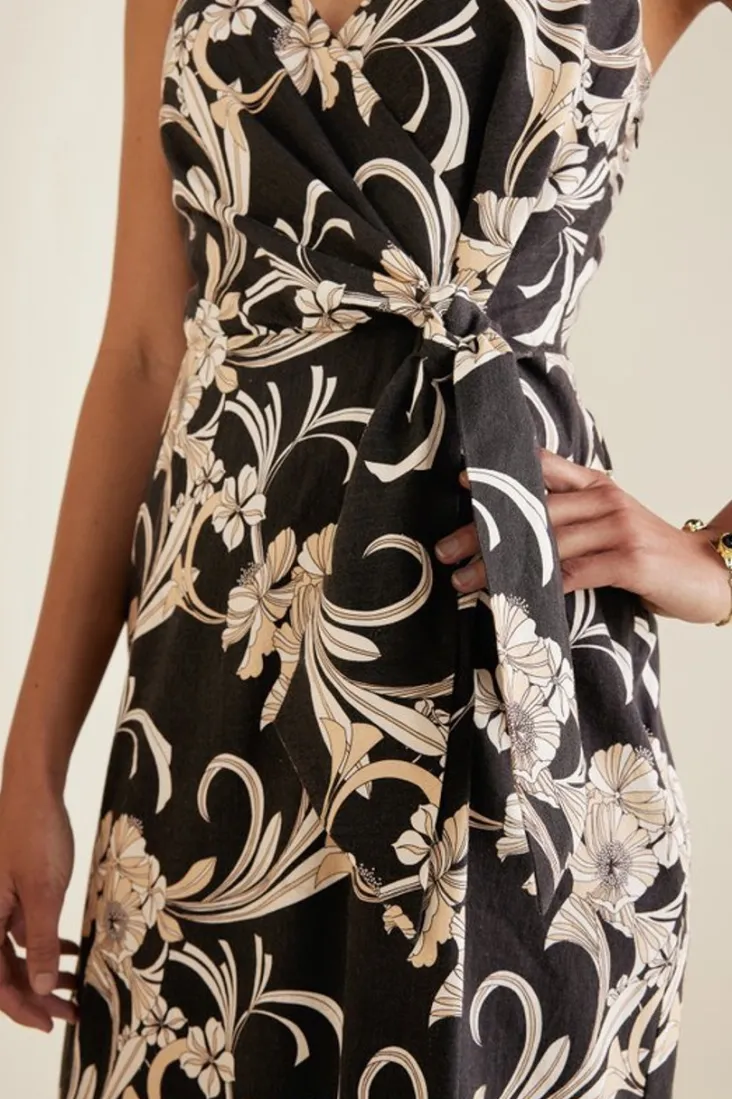 New Soft Surroundings Isla Stretch Linen Midi Dress GoldenBotanicals