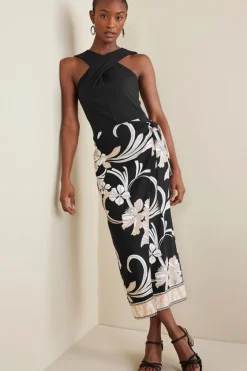 Online Soft Surroundings Isla Stretch Linen Midi Skirt GoldenBotanicals