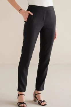 Soft Surroundings Isla Stretch Linen Slim Leg Pants Black