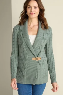 Best Soft Surroundings Ivey Cable Knit Cardigan AgaveGreen