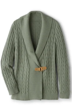Best Soft Surroundings Ivey Cable Knit Cardigan AgaveGreen