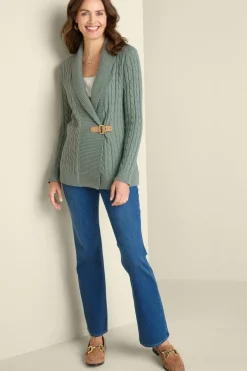 Best Soft Surroundings Ivey Cable Knit Cardigan AgaveGreen