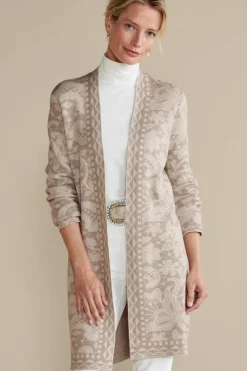 Discount Soft Surroundings Ivy Shimmer Long Cardigan NeutralFloral