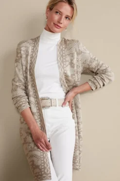 Discount Soft Surroundings Ivy Shimmer Long Cardigan NeutralFloral
